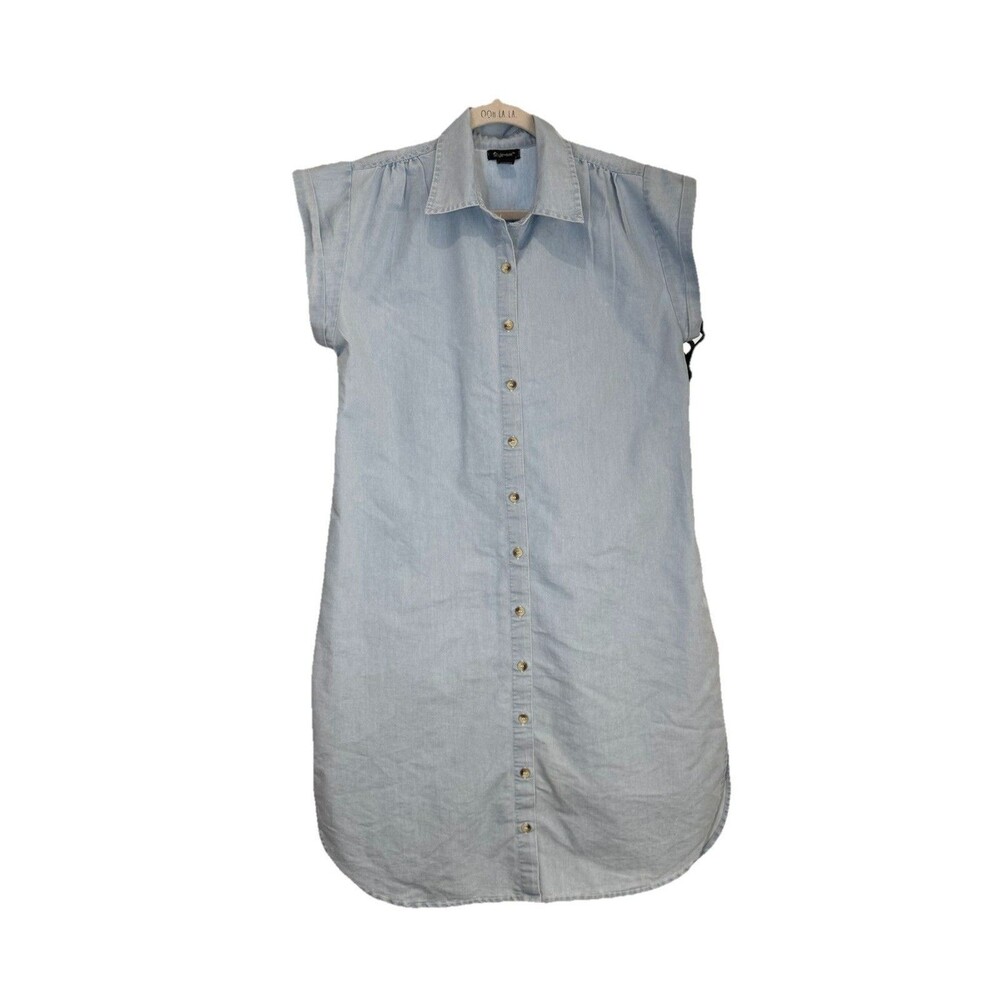 Style House Dress Size L Blue Cotton Full Button Up Collared Minimalist Woman's